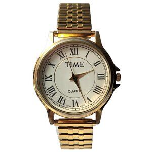 Vintage Time Magazine Quartz Watch Women's Gold Tone Hadley Roma Stretch Band